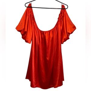 San Joy Vibrant Red Satin Poof Sleeve baby doll Mini Valentines party dress